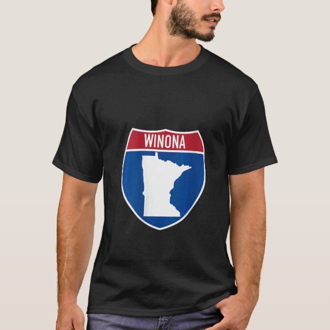 Camiseta Winona Minnesota Map Highway Interstate Souble de  (Anverso)