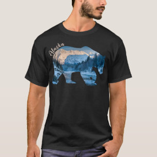 Camiseta Winter Alaska Grizzly Bear Alaska Mountain Silhoue