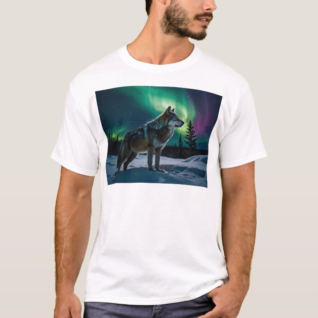 Camiseta Winter Aurora & Timber Wolf Wildlife Design (Anverso)