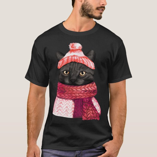 Camiseta Winter Hat And Shawl Black Cat For Kitten (Anverso)