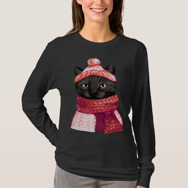 Camiseta Winter Hat And Shawl Black Cat For Kitten (Anverso)