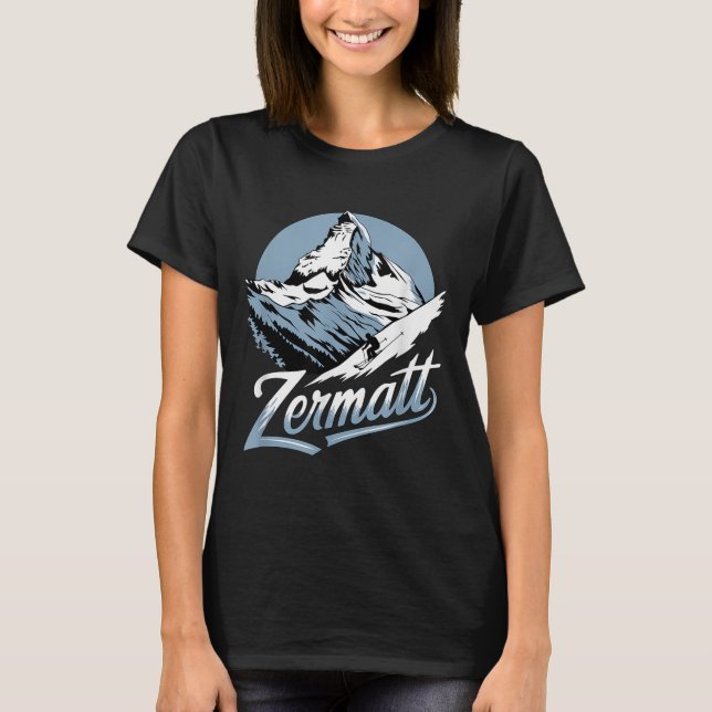 Camiseta Winter Skiing Adventure, Zermatt Mountain Ski Fun  (Anverso)