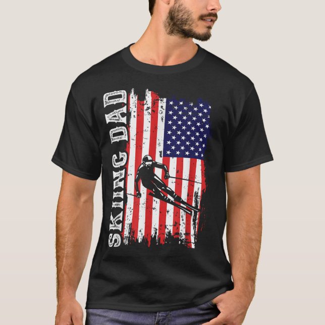 Camiseta Winter Skiing Dad For Lover Ski Usa Flag Skiers Fa (Anverso)