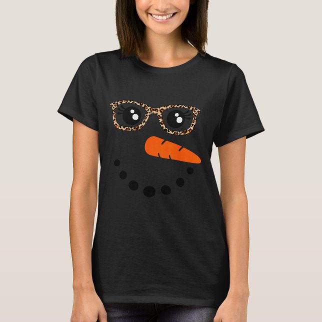 Camiseta Winter Snowman Face Leopard Eyelashes Christmas Gi (Anverso)
