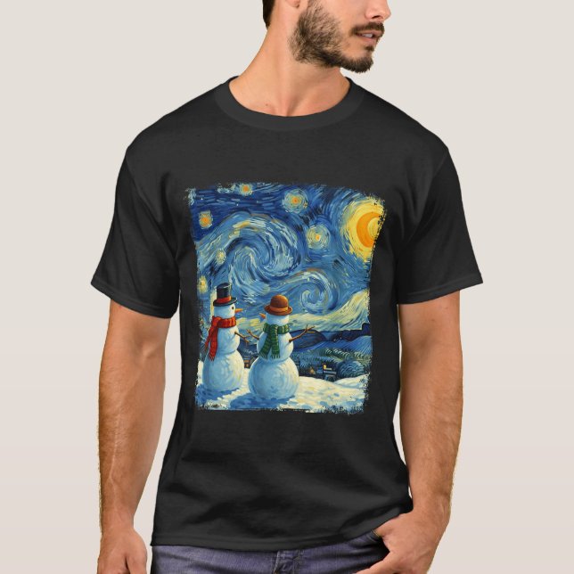 Camiseta Winter Snowman Van Gogh Starry Night Christmas  (Anverso)