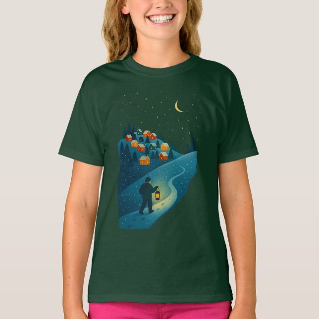 Camiseta Winter Village Lantern Walk Night Scene Girls' T-S (Anverso)