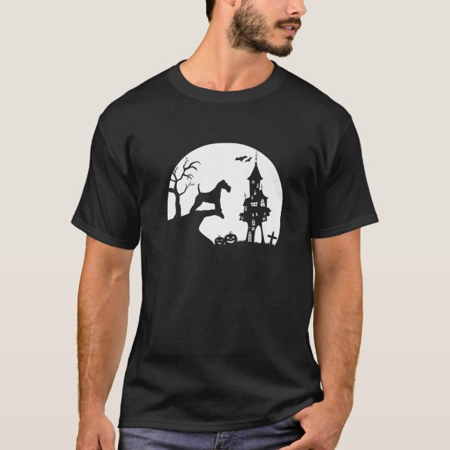 Camiseta Wire Fox Terrier Dog Moon Silhouette Funny Hallowe (Anverso)