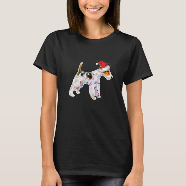 Camiseta Wire Fox Terrier Luces de Navidad Sombrero de Sant (Anverso)