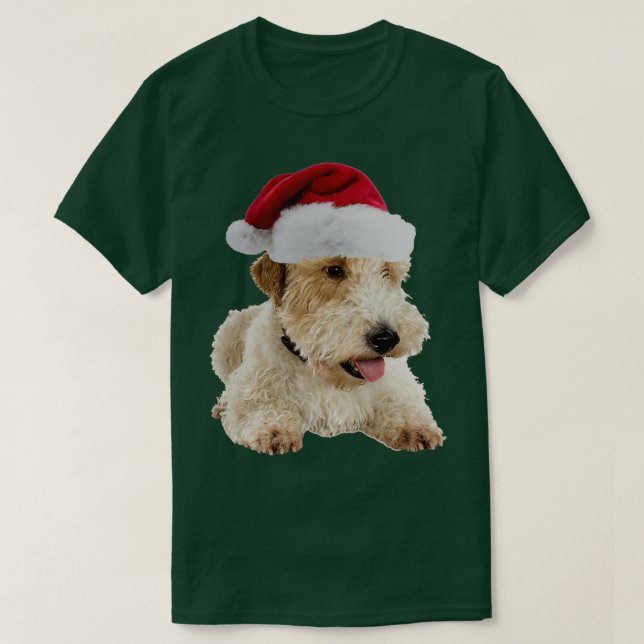 Camiseta Wire Fox Terrier Santa Claus Feliz Navidad (Diseño del anverso)