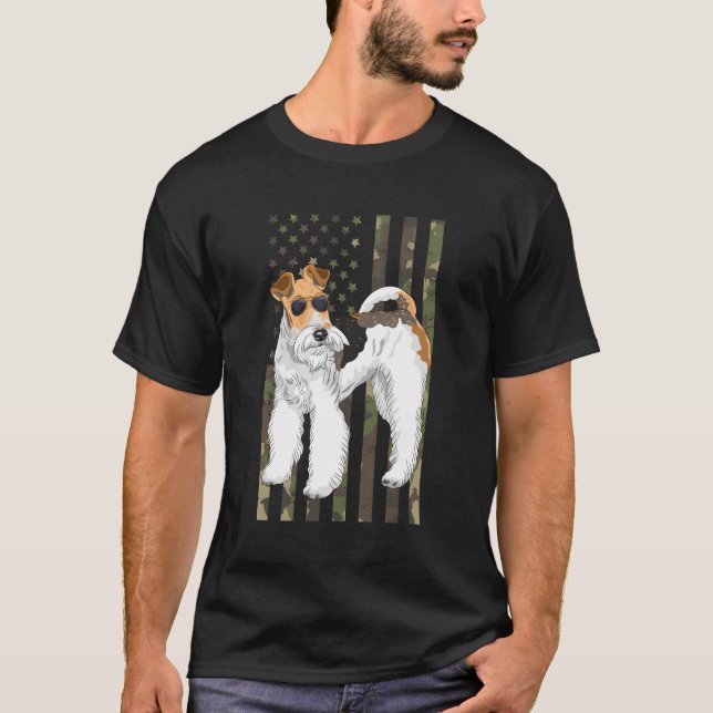 Camiseta Wire Fox Terrier Wirefox Terrier Dad Camo Bandera  (Anverso)