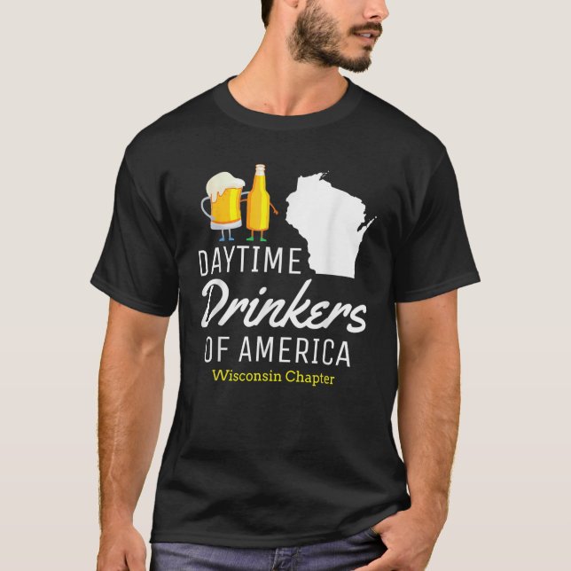 Camiseta Wisconsin Día Americano Bebiendo cerveza divertida (Anverso)