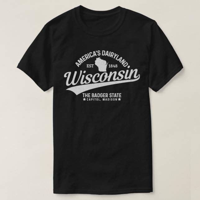 Camiseta Wisconsin El regalo del mapa estatal EST 1848 (Diseño del anverso)