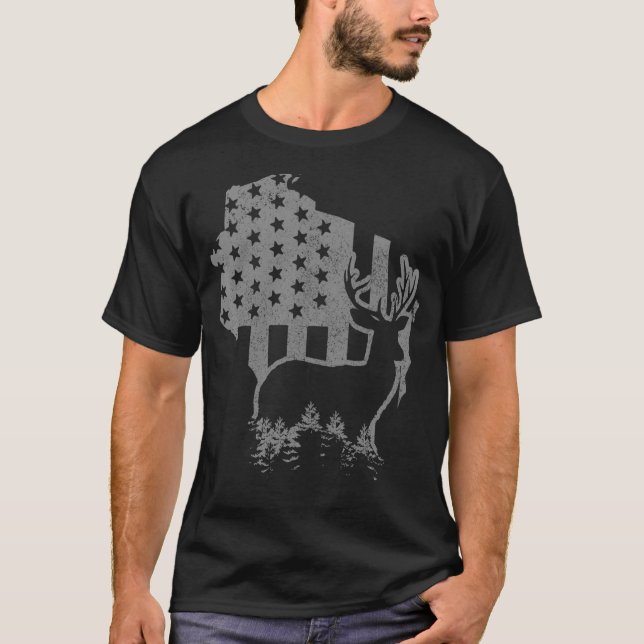 Camiseta Wisconsin Elk Hunting State Map Patriotic (Anverso)