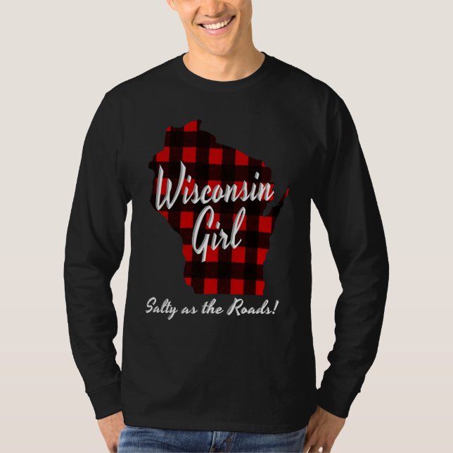 Camiseta Wisconsin Girl SALTY AS THE ROADS Hunter Plaid Buf (Anverso)