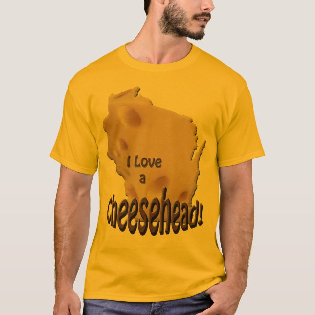 Camiseta Wisconsin Love a Cheesehead Mens Gold T shirt (Anverso)