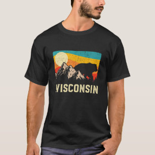 Camiseta Wisconsin Nature Wild Bear Retro Sunset Senderismo