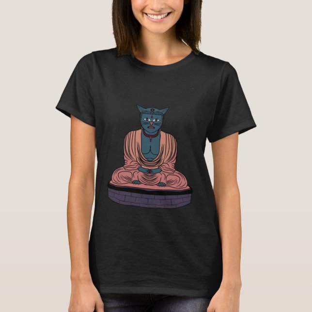 Camiseta Wise Cat Buddha Ready To Give Advice To Cat  & Hat (Anverso)