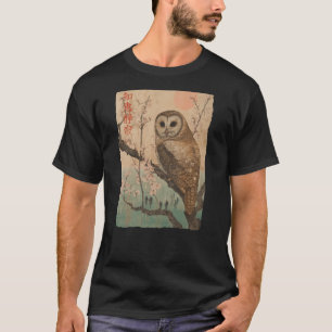 Camiseta Wise Owl and Cherry Blossoms Japanese Woodblock AR