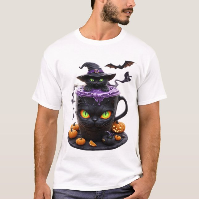 Camiseta Witch Cat Halloween Latte  Creepy Cute Coffee con (Anverso)