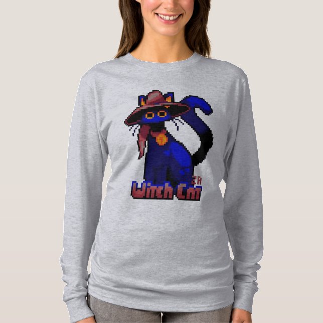 Camiseta Witch Cat Halloween pixel art (Anverso)