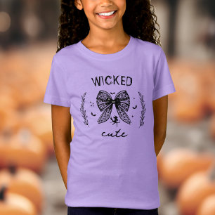 Camiseta Witch Coquette Black Bow Halloween Purple Name