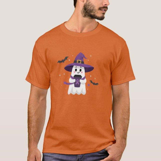 Camiseta Witch Ghost Coffee Purple Ribbon Awareness (Anverso)