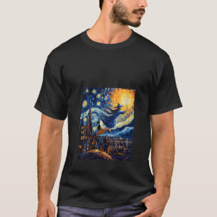 Camiseta Witch Riding Brooms Halloween Starry Night Van Gog