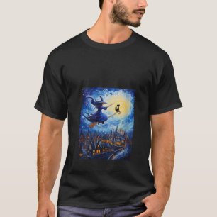 Camiseta Witch Riding Brooms Halloween Starry Night Van Gog