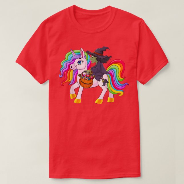 Camiseta Witch Riding Unicorn Funny Halloween, Halloween Co (Diseño del anverso)