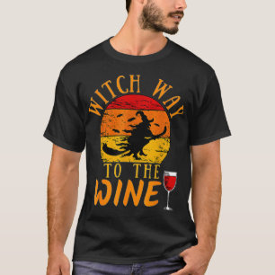 Camiseta Witch Way To The Wine Funny Halloween Fiesta Wine