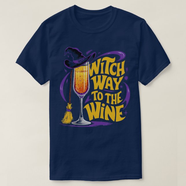 Camiseta Witch Way to the Wine Funny Halloween Witch Gorra  (Diseño del anverso)