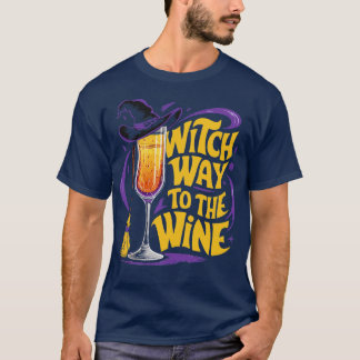 Camiseta Witch Way to the Wine Funny Halloween Witch Gorra 