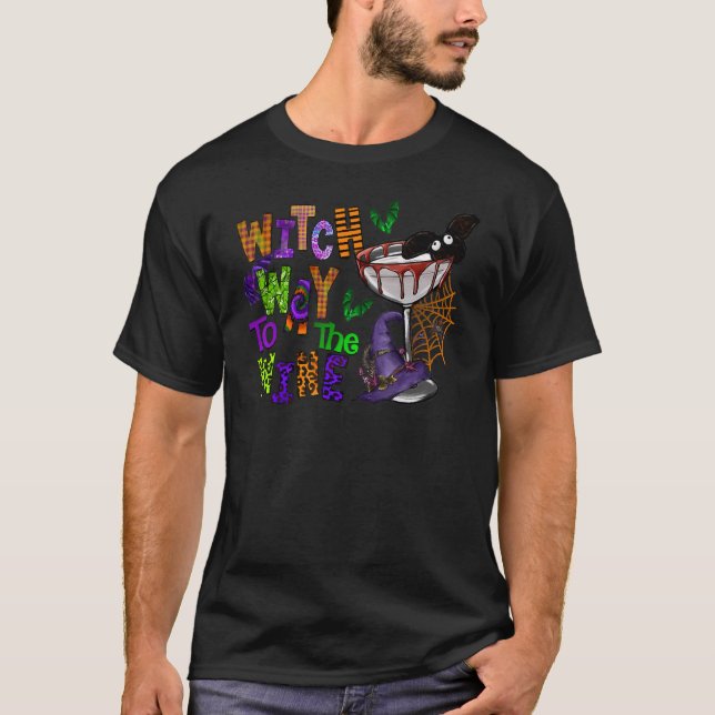 Camiseta Witch Way To The Wine Halloween Beinking Wine Wine (Anverso)