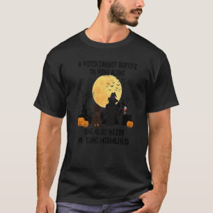 Camiseta Witch Wine And Dachshund Dog Mom Halloween Costum