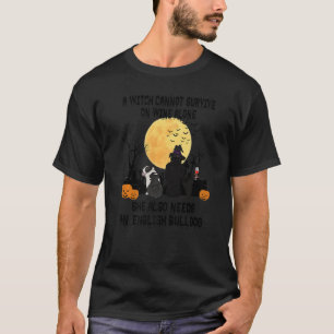 Camiseta Witch Wine And English Bulldog Dog Halloween