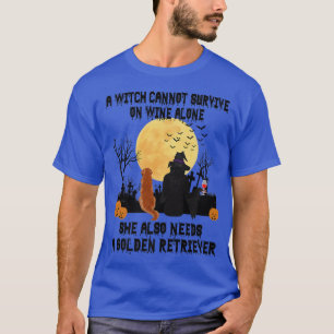Camiseta Witch Wine And Golden Retriever Dog Funny Hallowee