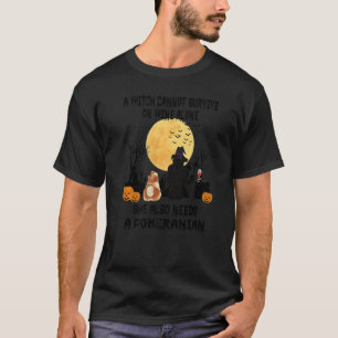 Camiseta Witch Wine And Pomeranian Dog Mom Halloween Costu