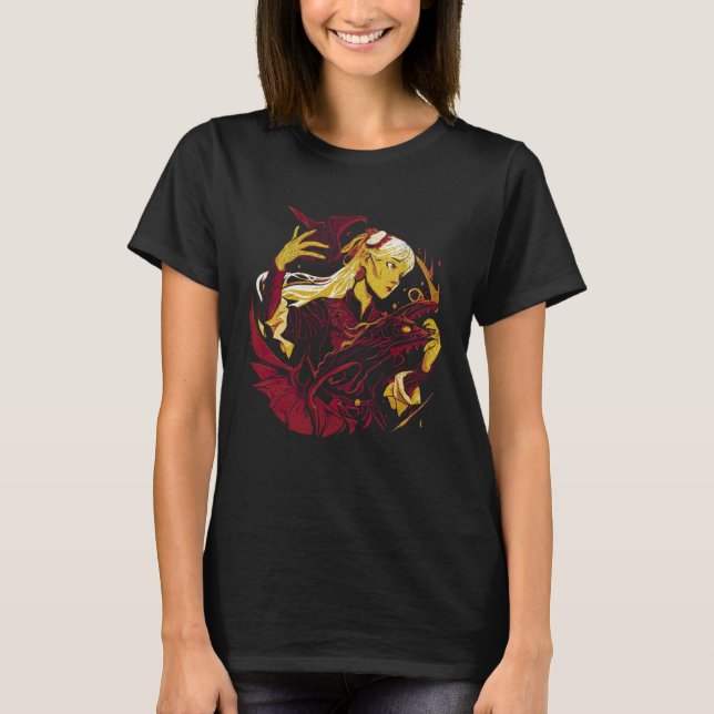 Camiseta Witch with a dragon Fantasy creature Wiccan Wicca  (Anverso)