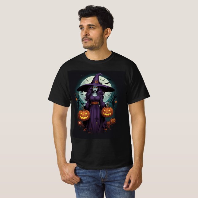 Camiseta Witch with Pumpkins & Full Moon Art (Anverso completo)