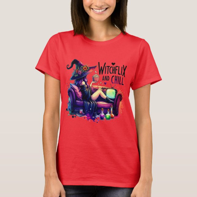 Camiseta "Witchflix and Chill – Fun Witch Design for Hallow (Anverso)