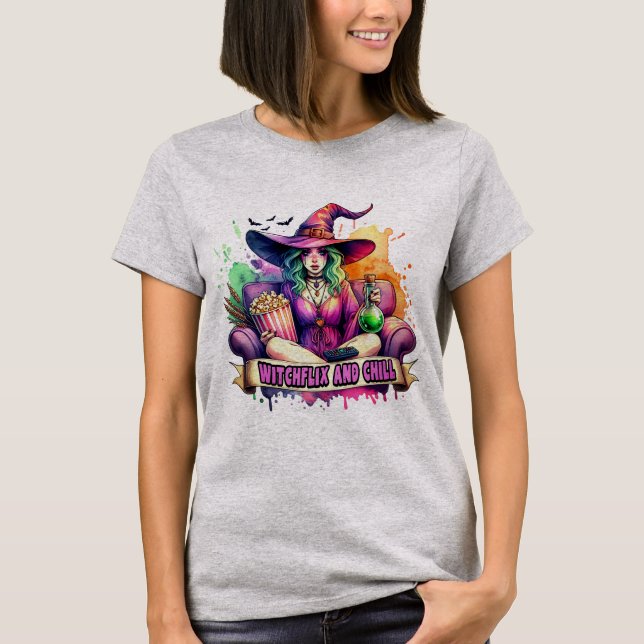 Camiseta "Witchflix and Chill – Fun Witch Design for Hallow (Anverso)