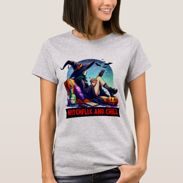 Camiseta "Witchflix and Chill – Fun Witch Design for Hallow (Anverso)