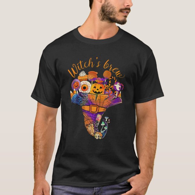 Camiseta Witch's Brew Hat Halloween Pumpkin Spice Candy Can (Anverso)