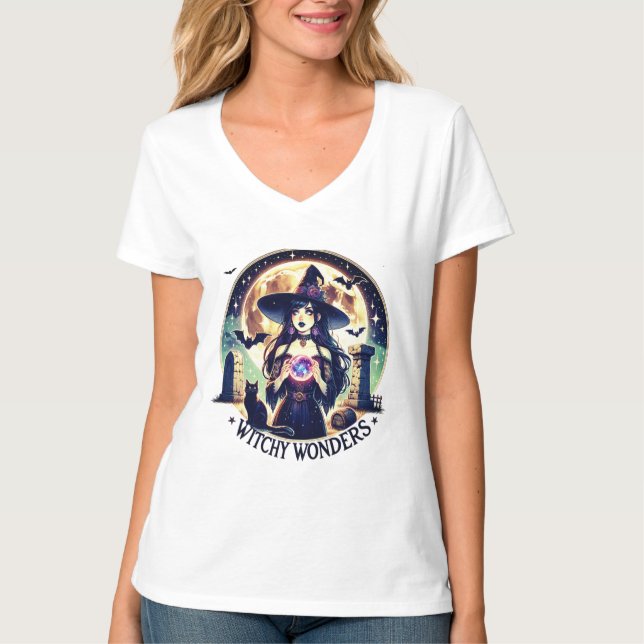 Camiseta "Witchy Wonders" Halloween Crystal Ball Shirt (Anverso)