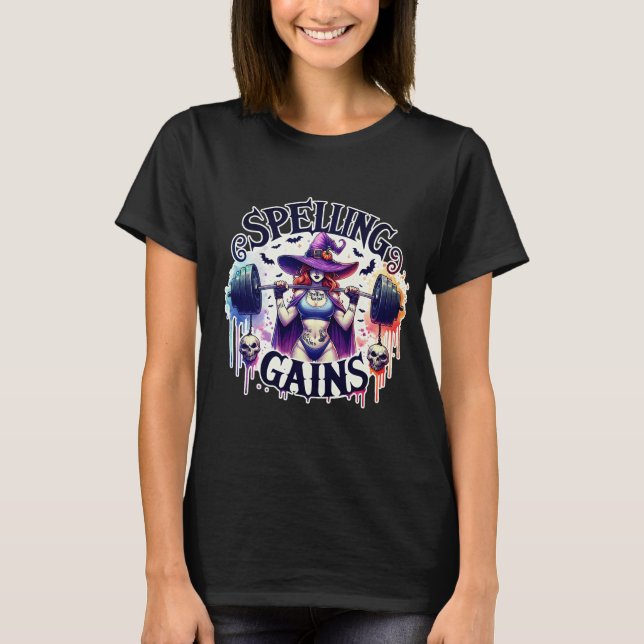 Camiseta Witchy Workouts" Halloween Fitness Tee (Anverso)