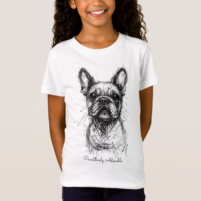 Camiseta 🐶With custom text, Frenchie Scribble Charm  (Anverso)