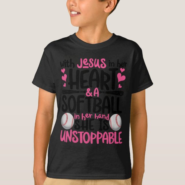 Camiseta With Jesus In Her Heart And A Softball She Is Unst (Anverso)