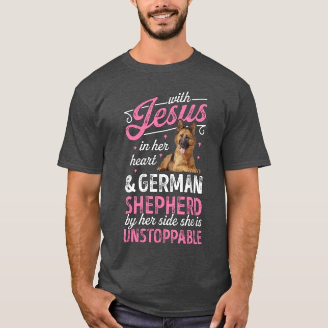 Camiseta With Jesus In Her Heart And German Shepherd shirt  (Anverso)