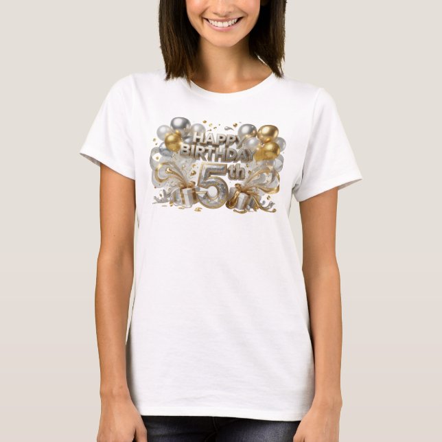 Camiseta Witty Orange FELIZ CUMPLEAÑOS 5º Arte de Texto 3D (Anverso)