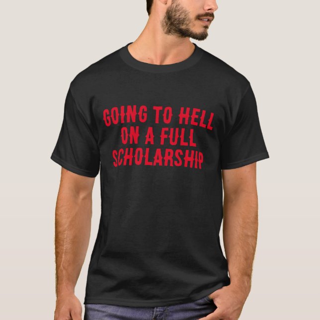Camiseta Witty 'yendo al infierno en Halloween con beca com (Anverso)